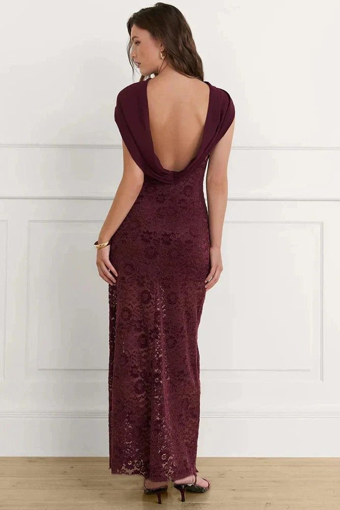 Off-Shoulder Backless Lace Sleeveless High Waist Bodycon Maxi Dress