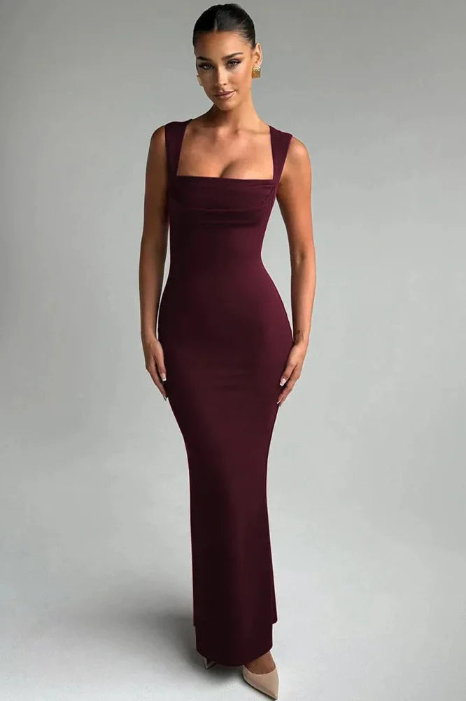 Square Collar Sleeveless High Waist Bodycon Maxi Dress