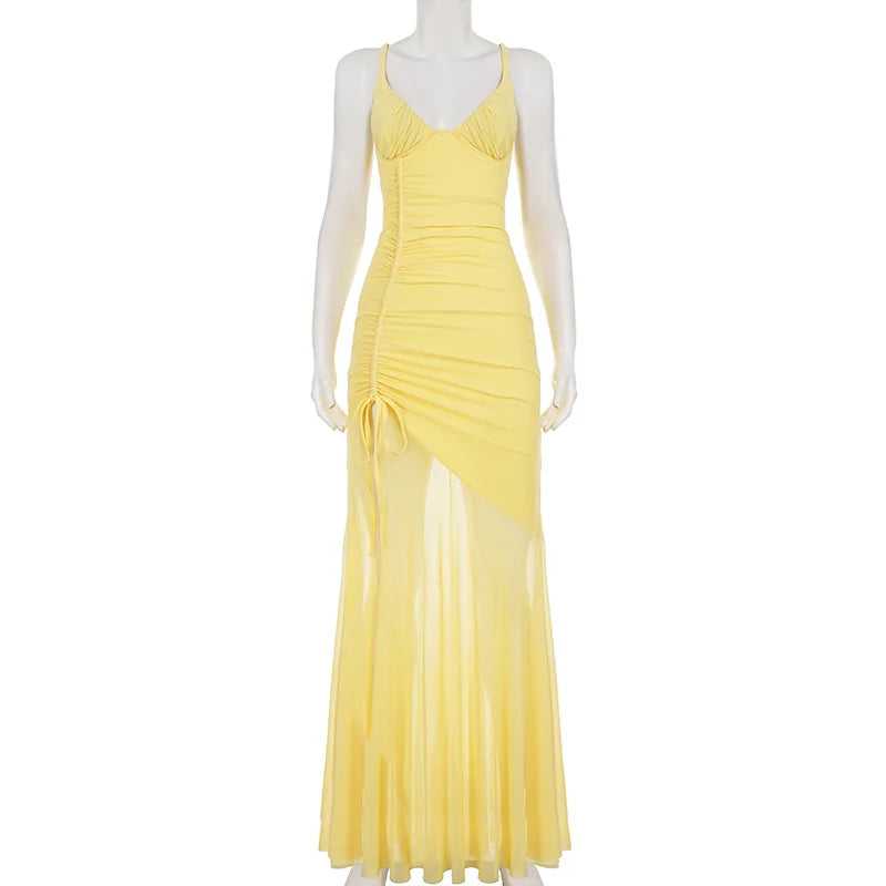 Lace-Up See Through Backless Maxi Dress