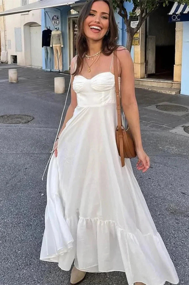 Patchwork Spaghetti Straps Slim Pleated Maxi Dress