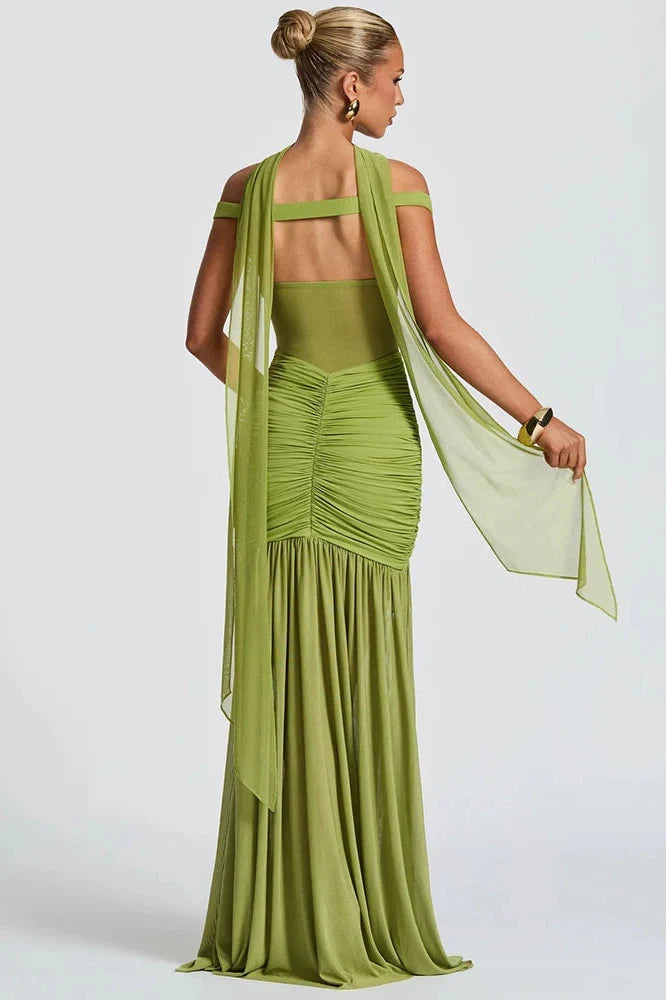 Off-Shoulder Backless Sleeveless High Split Maxi Dress