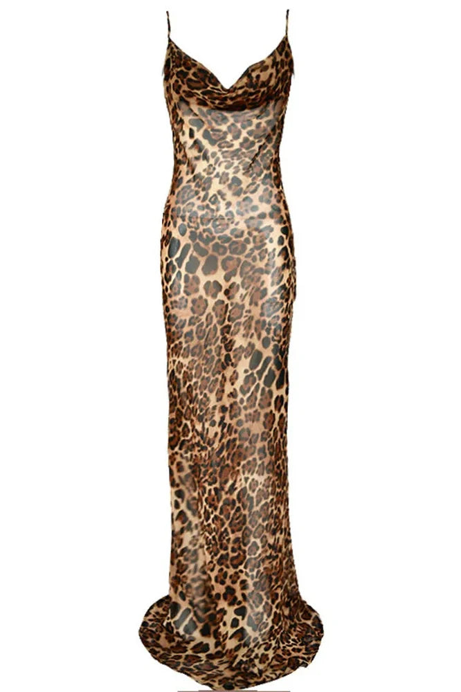 Printed Lace-Up Backless Slim Maxi Dress