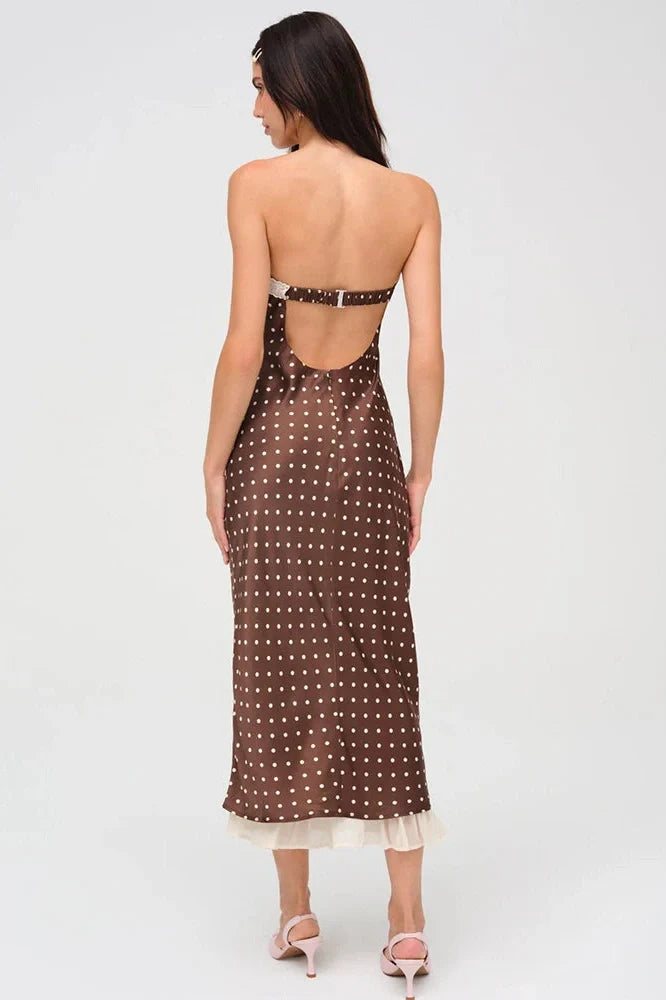 Lace Strapless Backless Off-Shoulder Sleeveless Bodycon Midi Dress