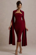 Long Sleeve Square Collar Back Slit Bodycon Midi Dress