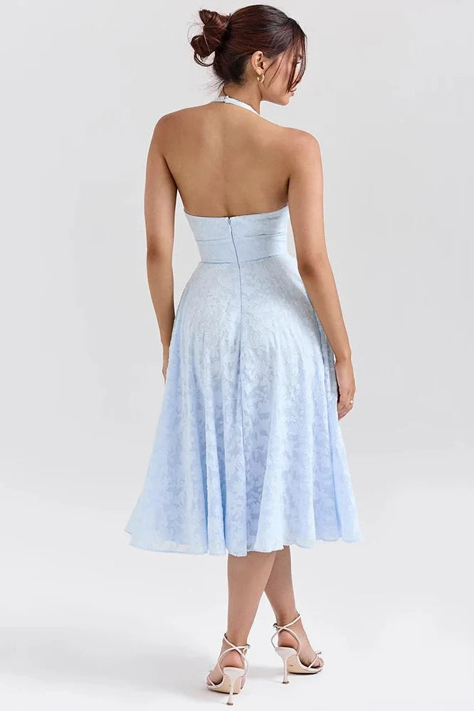 Deep V Neck Sleeveless Backless A-line Midi Dress