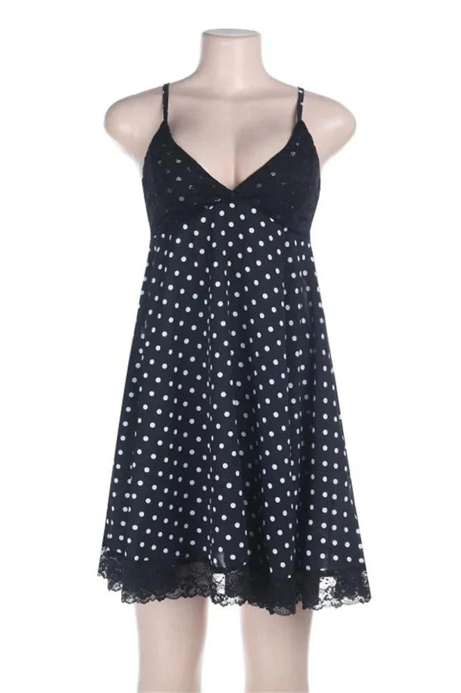 Lace Patchwork V-Neck High Waist Mini Dress