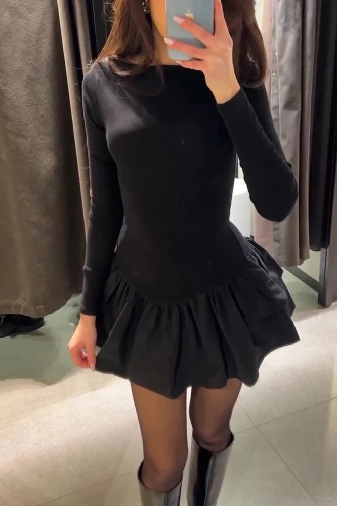 Elegant Long Sleeve Slim Mini Dress