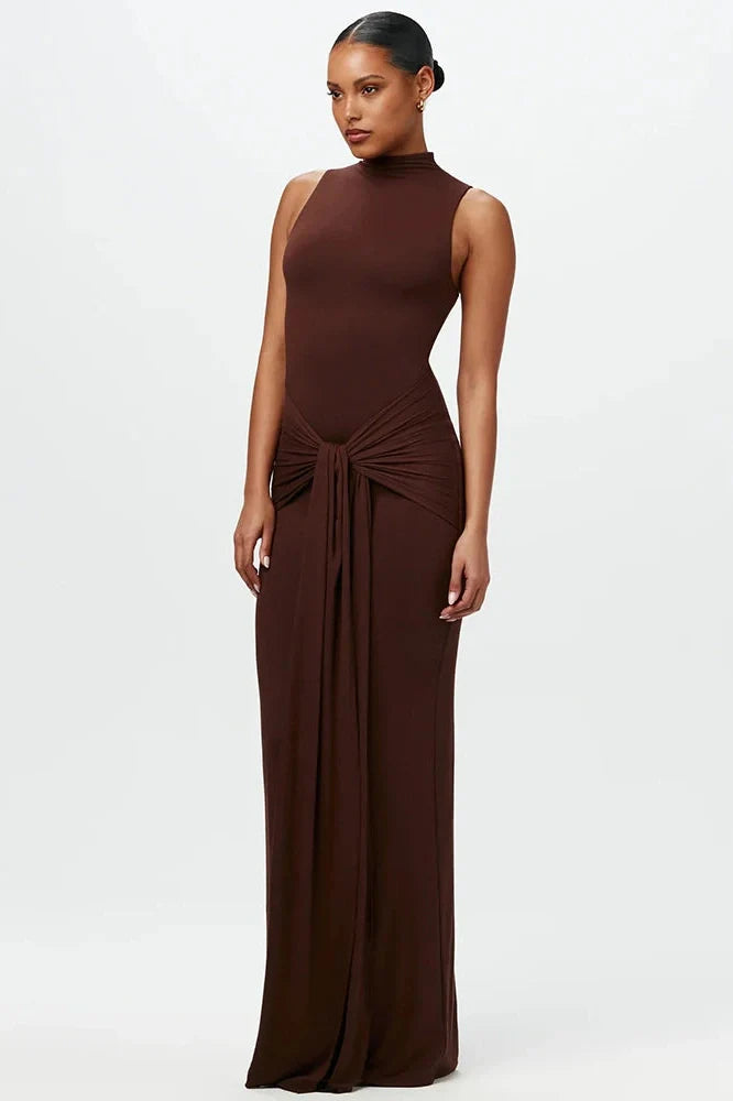 High Collar Sleeveless Bodycon Maxi Dress