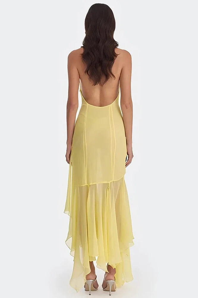 V Neck Off-Shoulder Sleeveless Backless Maxi Dress