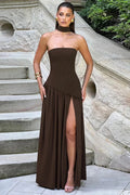 Off-Shoulder Scarf Collar Strapless Sleeveless High Split Maxi Dress