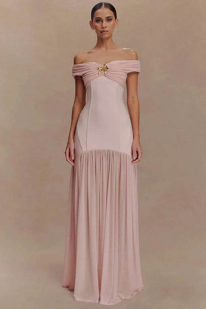 Off-Shoulder Backless Patchwork Sleeveless Pleated Maxi Dress