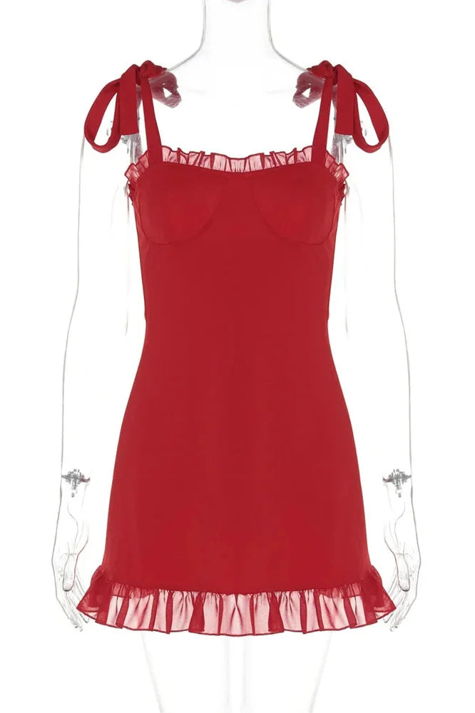 Lace-Up Slim High Waist Patchwork Sleeveless Mini Dress