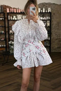 Printed Lace Up Long Sleeve Slim Mini Dress