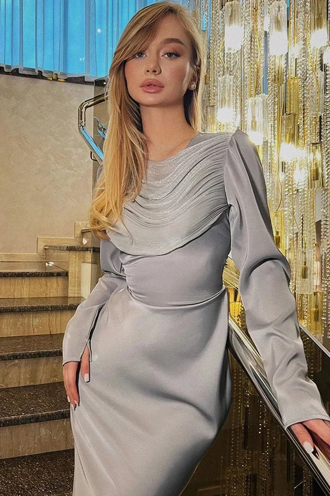 O-Neck Long Sleeve High Waist Maxi Dress
