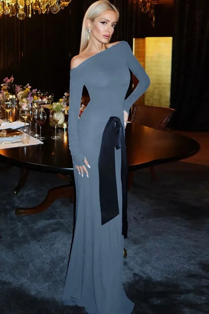 Long Sleeve Patchwork O Neck Bodycon Maxi Dress