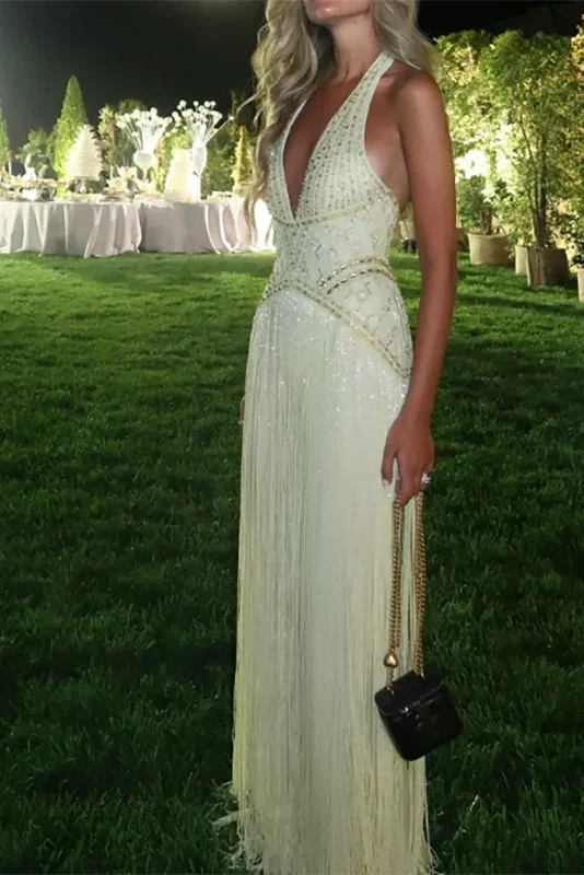 Sleeveless Backless High Waist V-Neck Slim Maxi Dress