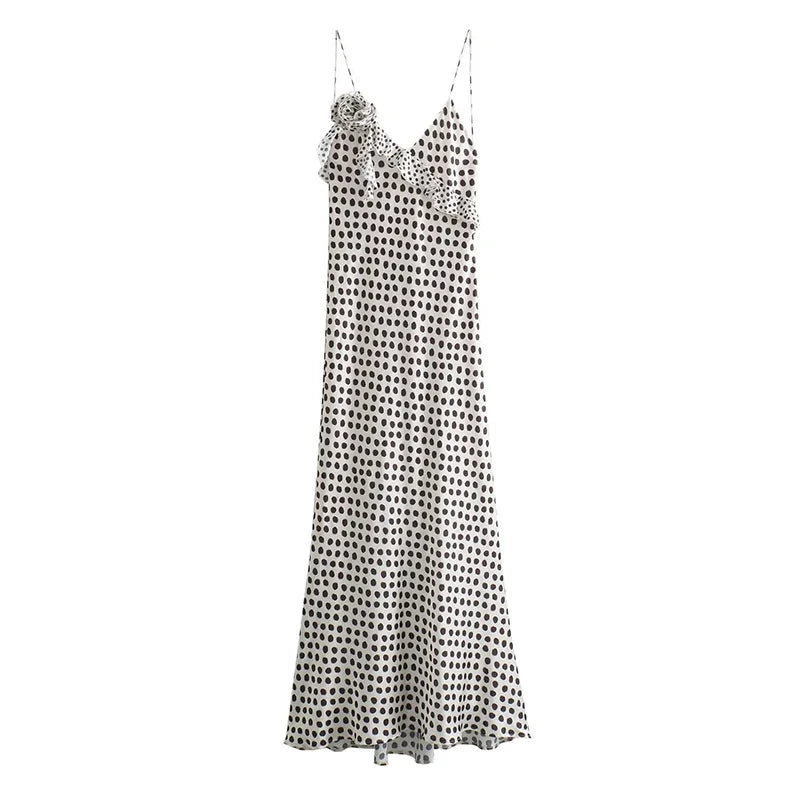 V Neck Printed Spaghetti Strap Slim Maxi Dress