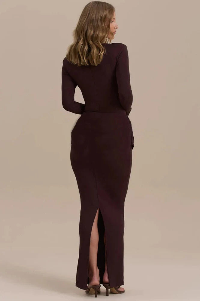 Long Sleeve O Neck High Waist Bodycon Maxi Dress