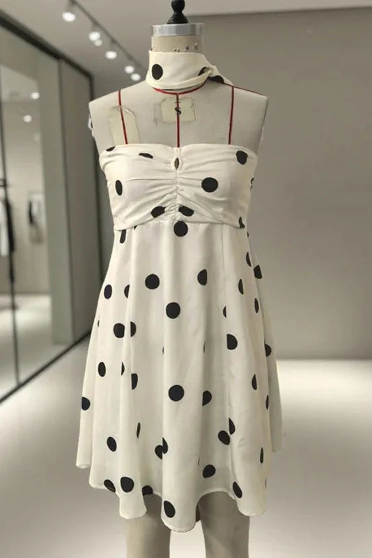 Polka Dot Off-Shoulder Backless Pleated Strapless Mini Dress