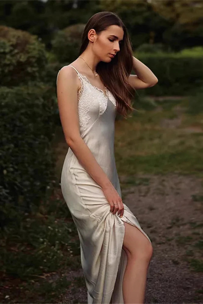 Lace Slim Spaghetti Straps Patchwork Maxi Dress