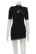 Lace Hollow Out Patchwork Short Sleeve Slim Mini Dress