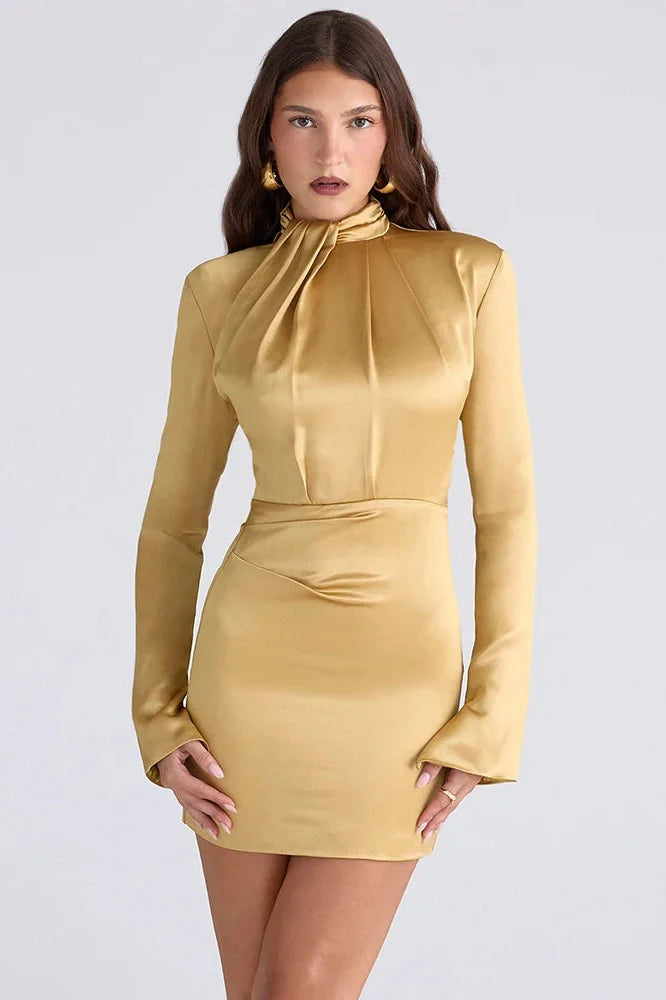 Long Sleeve Turtleneck High Waist Bodycon Mini Dress
