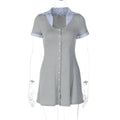 Short Sleeve Single Breasted Slim A-Line Mini Dress