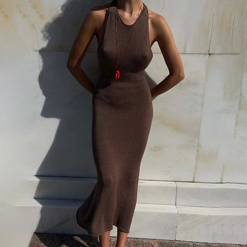 Knitted Backless Slim Maxi Dress