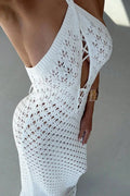 See-Through Lace-Up Backless Loose Maxi Dress