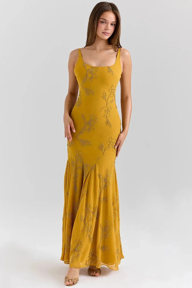 Spaghetti Strap Backless Sleeveless Lace-Up Bodycon Maxi Dress