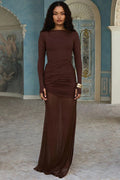 Long Sleeve Backless Patchwork O Neck High Waist Bodycon Maxi Dress