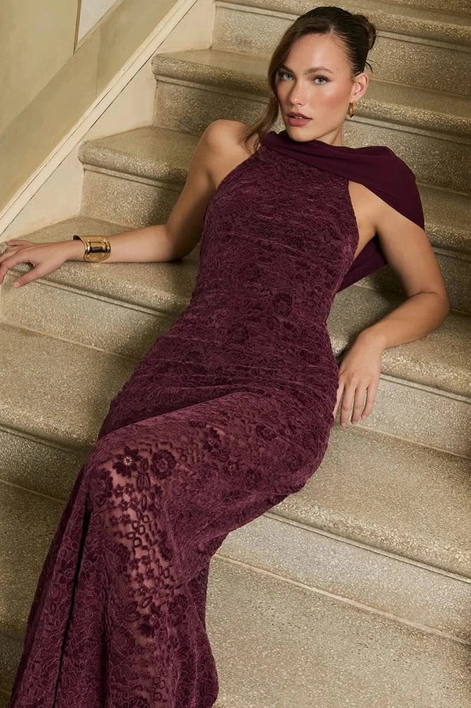 Off-Shoulder Backless Lace Sleeveless High Waist Bodycon Maxi Dress