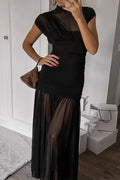 Elegant Pleated Slim Sleeveless Turtleneck Maxi Dress