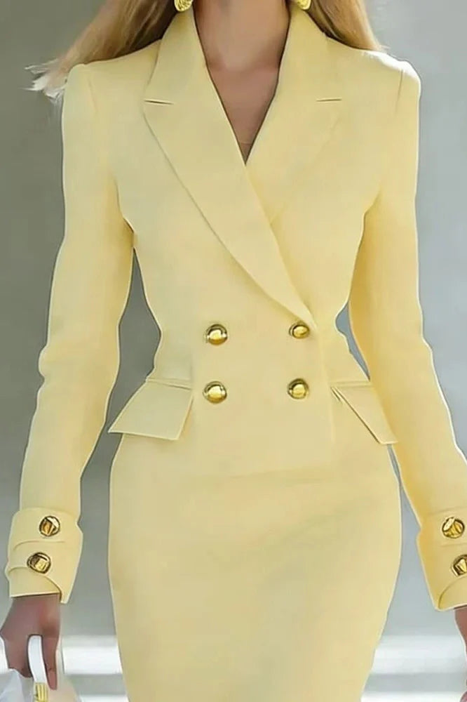 Elegant Long Sleeve V-Neck High Waist Slim Midi Dress
