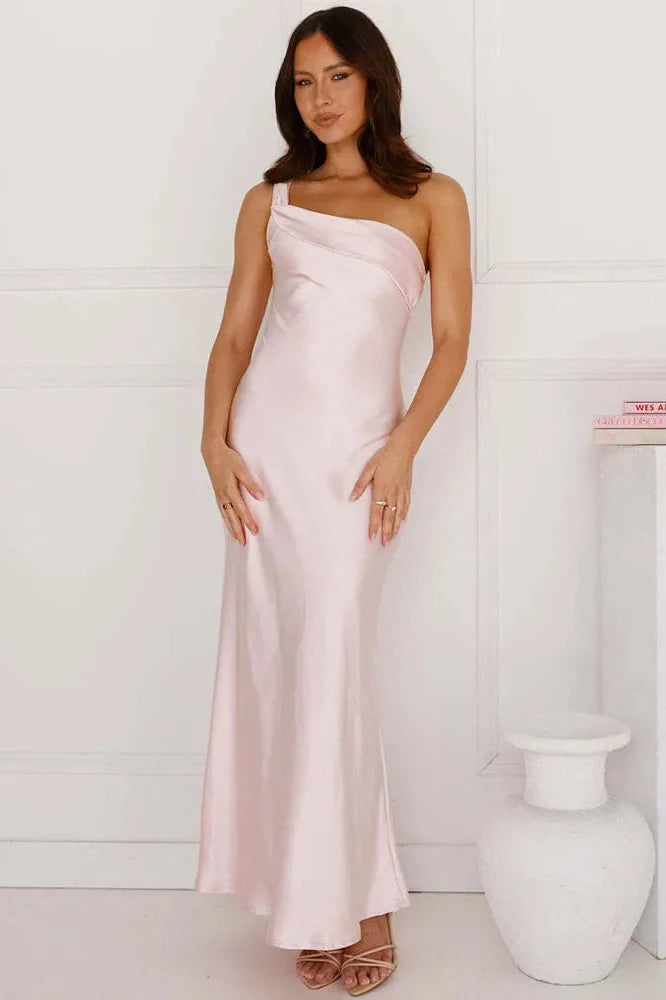 One Shoulder Backless Sleeveless High Split Maxi Dress