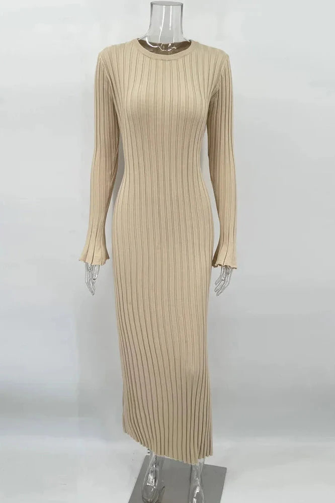 Lace-Up High Waist Patchwork Long Sleeve Maxi Dress