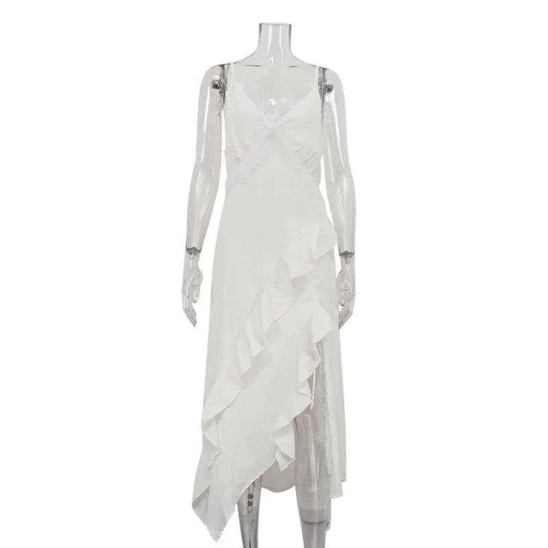 Lace Patchwork Backless Lace-Up High Waist Maxi Dress
