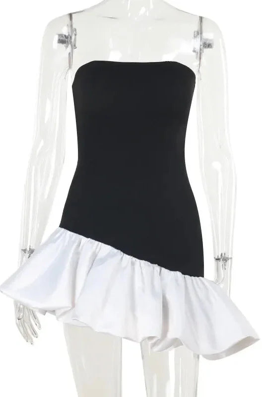 Elegant Strapless Sleeveless High Waist Irregular Mini Dress