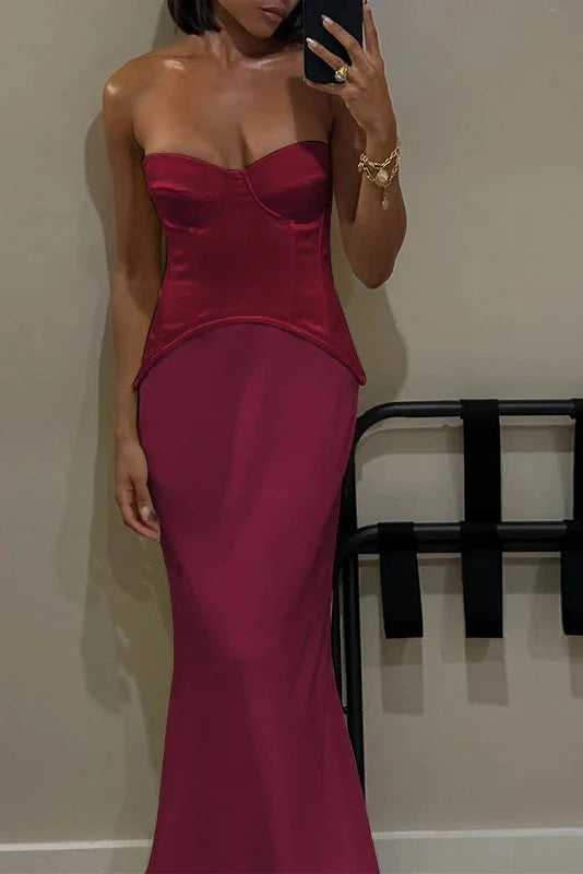 Elegant Slim Deep V-Neck Off Shoulder Sleeveless Maxi Dress
