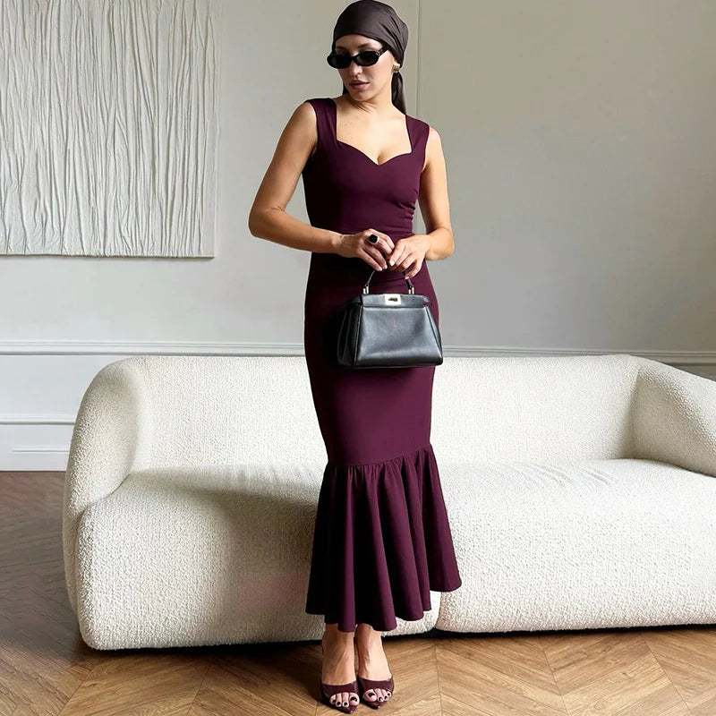 V Neck High Waist Patchwork Backless Maxi Dress