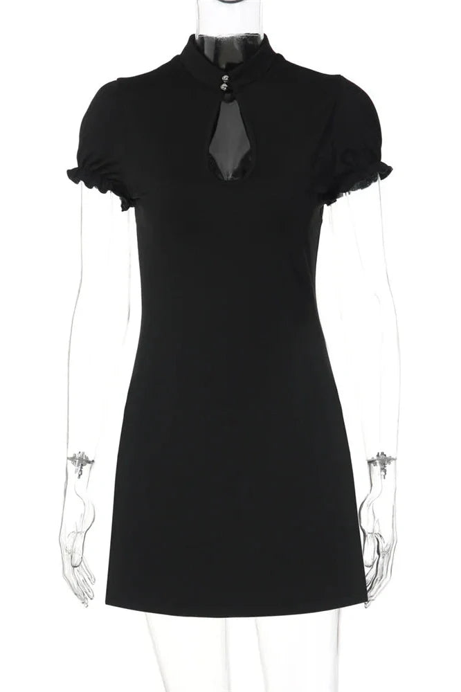 Hollow Out Short Sleeve High Waist Bodycon Mini Dress