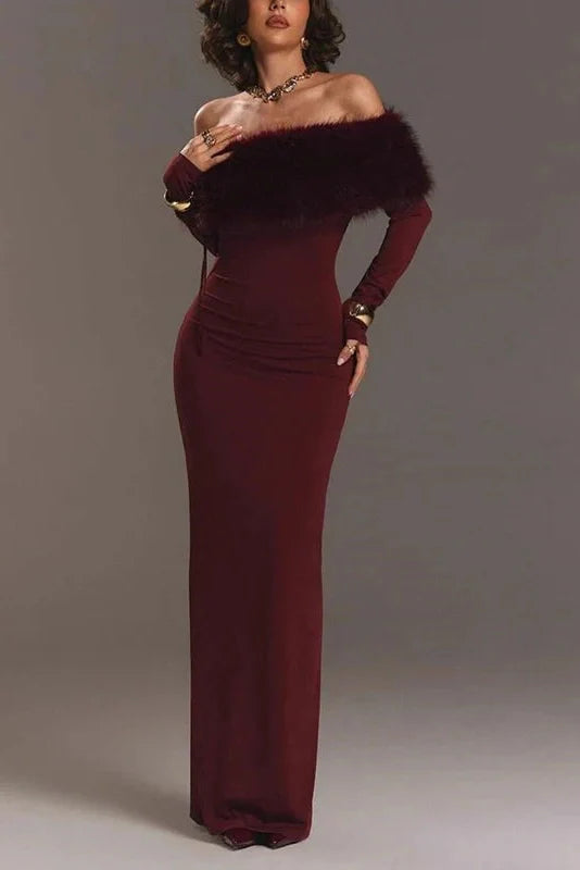 Off-Shoulder High Waist Slim Maxi Dress