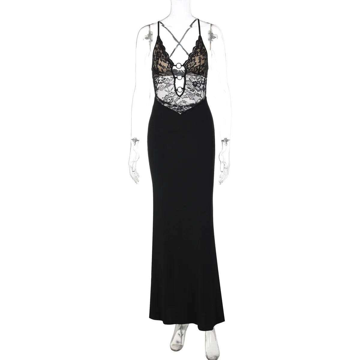 Hollow Spaghetti Strap Lace Slim Maxi Dress