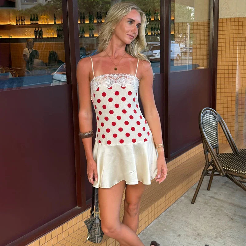 Polka Dot Lace Slim Sleeveless Mini Dress