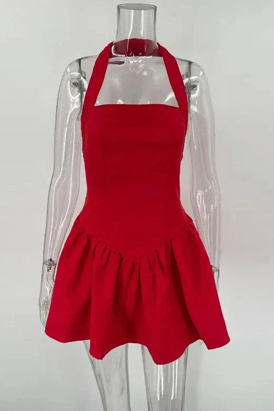 Pleated A-Line Slim Fit High Waisted Patchwork Mini Dress