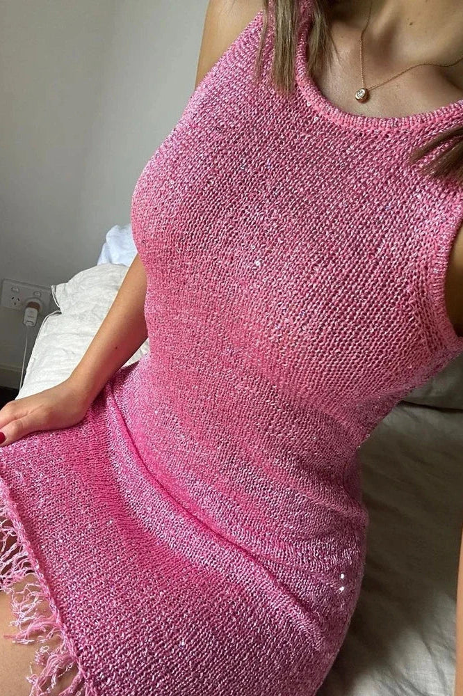 See-Through Slim Sleeveless Patchwork Mini Dress