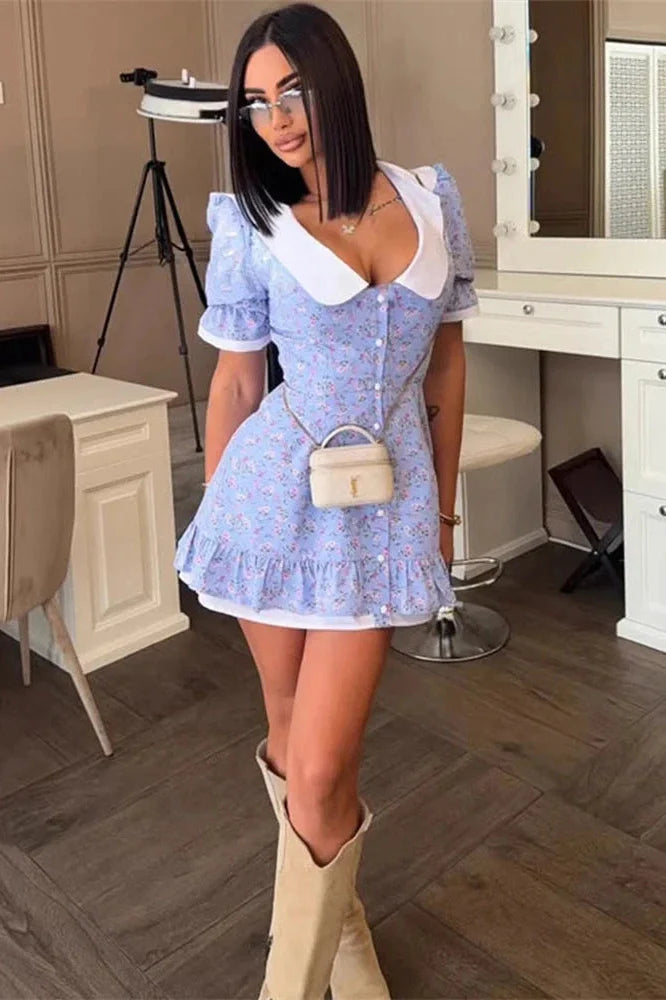 Printed Slim Short Sleeve Bodycon Mini Dress