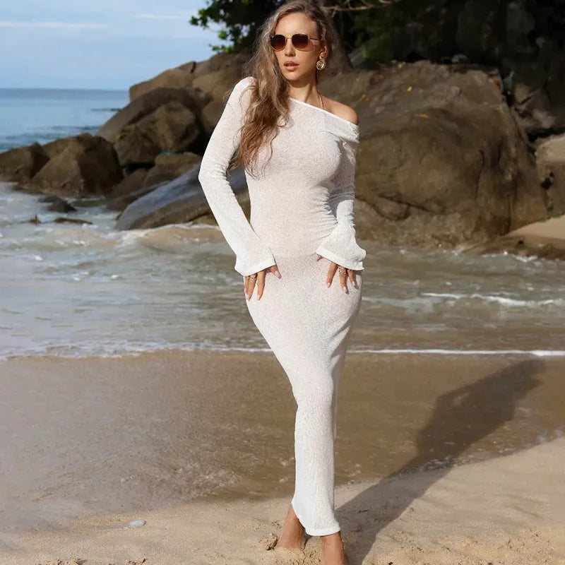 Backless See Through Patchwork Maxi Dress