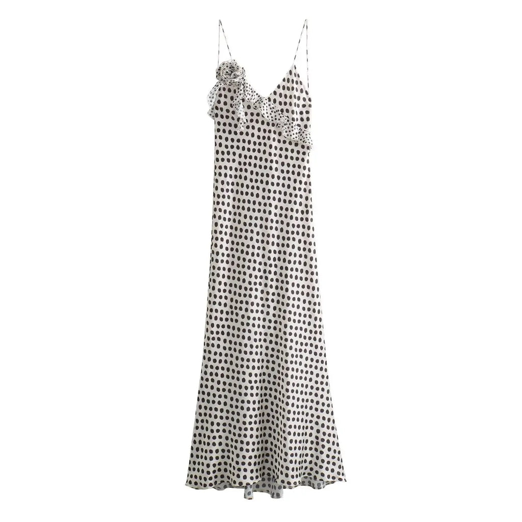 Polka Dots V-Neck Backless Printed Maxi Dress