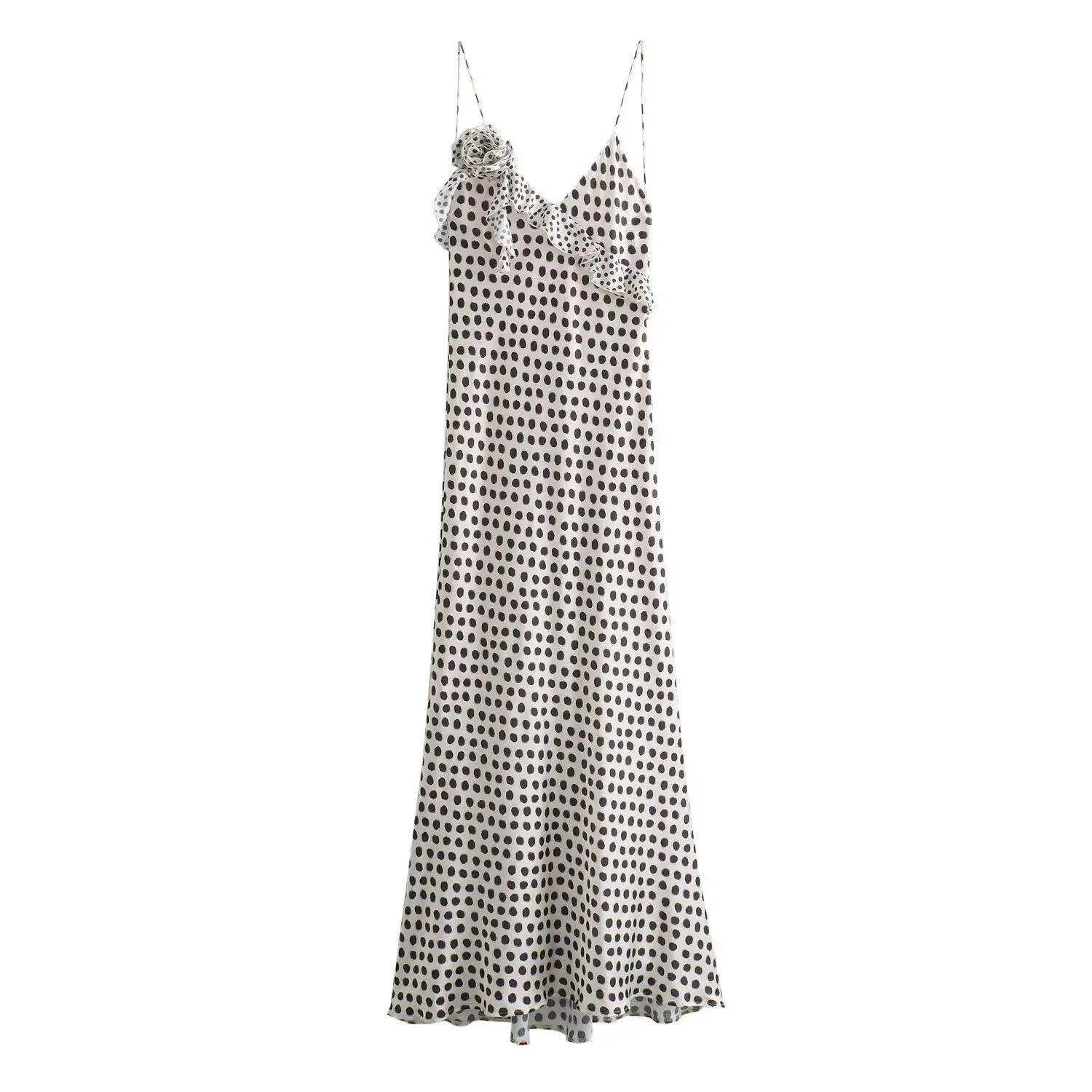 Polka Dots V-Neck Backless Printed Maxi Dress
